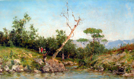 Francesco Saverio TORCIA - Painting - Lavandaie al fiume