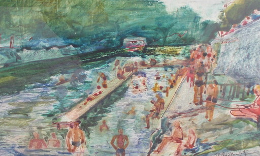 Julien Gustave GAGLIARDINI - Zeichnung Aquarell - La piscine