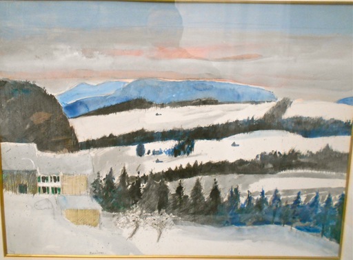 Guy BARDONE - Zeichnung Aquarell - Vallée de Schönried en hiver. Jura Bernois Suisse .