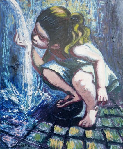 Jaime DE JARAIZ - Gemälde - Petite fille à la fontaine