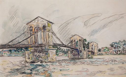 Paul SIGNAC - Drawing-Watercolor - Bourg-Saint-Andéol. Le Pont	