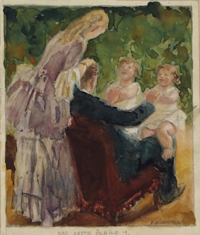 Franz WINDHAGER - 绘画 - "Happy Family" by Franz Windhager, ca 1925, Watercolor 