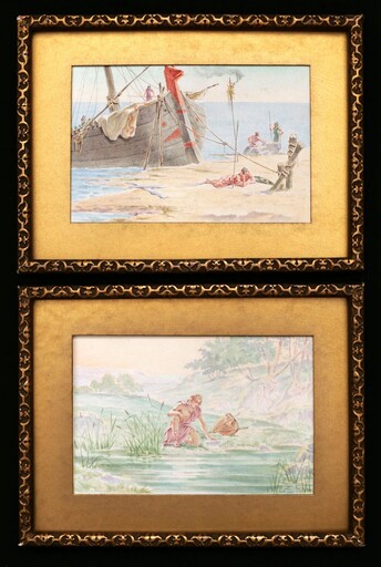 William JULIAN-DAMAZY - Drawing-Watercolor - Narcisse et L'Attente des Grecs