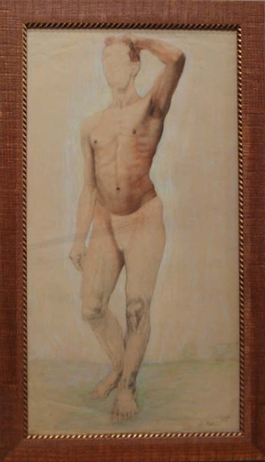 Emilie MEDIZ-PELIKAN - Drawing-Watercolor - "Male Nude" by Emilie Mediz-Pelikan (1861-1908)