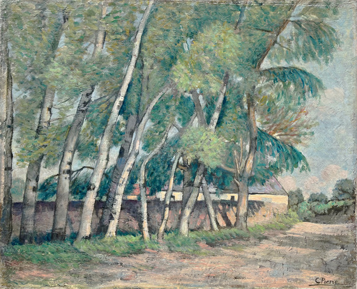 Gustave René PIERRE - Pittura - Paysage aux bouleaux