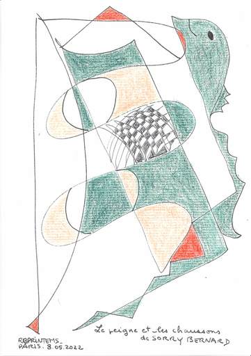 Reine BUD-PRINTEMS - Drawing-Watercolor - "Le peigne et les chaussons"
