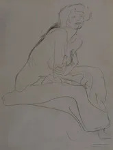 古斯塔夫·克林姆 - 水彩作品 - Seated Nude Leaning Forward