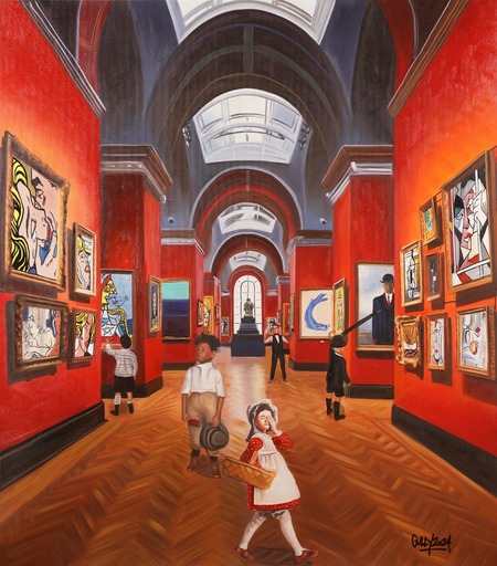 GULLY - Gemälde - Pablo, Jean-Michel, a girl, Yves and rené meet Lichtenstein