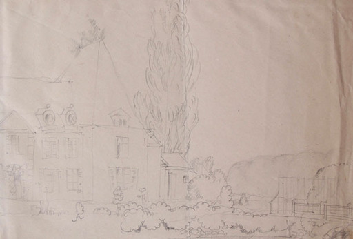 Jean Émile LABOUREUR - Disegno Acquarello - View of the Castle of Villaines / Vue du Chateau de Villaine