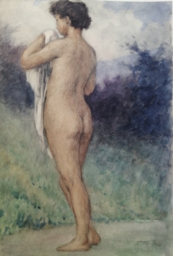 Charles françois MOUTHON - Drawing-Watercolor - Nu à la serviette (M4)