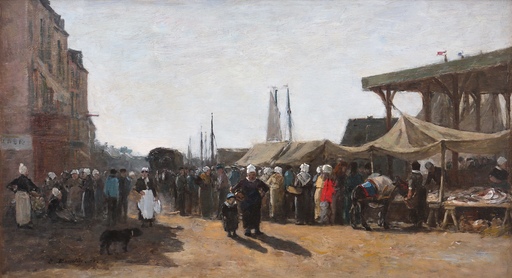 Eugène BOUDIN - Painting - Le Marché à Trouville