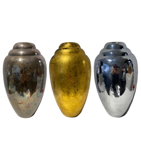 Christofle, Ensemble de 3 Vases ovoïdes en dinanderie