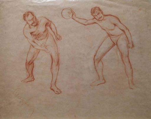 Hugo SCHEYRER - Zeichnung Aquarell - "Male Nude Studies", Early 20th Century