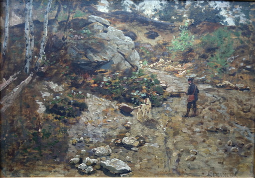 Paul Joseph LEYENDECKER - Gemälde - "CHASSEUR et son CHIEN"