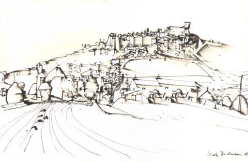 Mark BUCHMANN - Dibujo Acuarela - Hill Town with Fortess
