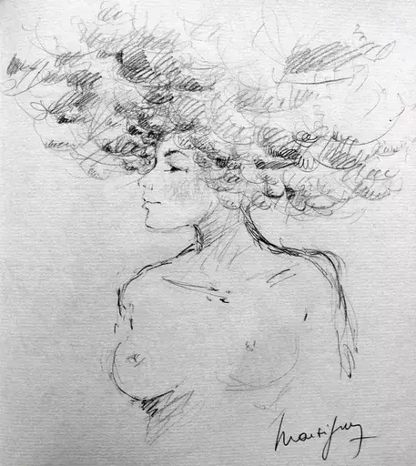 P. J. DOORN - Drawing-Watercolor - Femme à la coiffe végétale