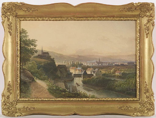 Pieter Francis PETERS - Dibujo Acuarela - View of Berg in Bavaria, Watercolor