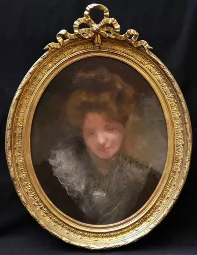 Armand BERTON - Painting - Portrait de femme les yeux baissés