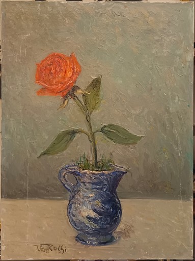 Vanni ROSSI - Pintura - Rosa rossa in vaso blu