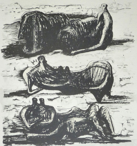 Henry MOORE - Grabado -  Three Reclining Figures, from: Poetry