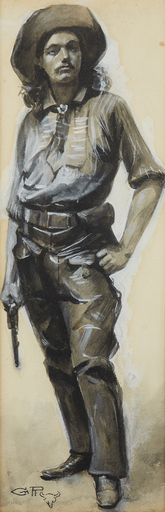 Charles Marion RUSSELL - Disegno Acquarello - Cowboy with Colt