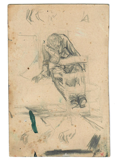Giacomo BALLA - Drawing-Watercolor - Il mendicante – studio