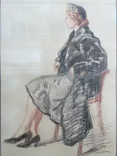 Alexis Louis DE BROCA - Drawing-Watercolor - Dame de qualité assise 
