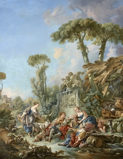弗朗索瓦·布歇 - 绘画 - Berger au pied d’une fontaine dans un paysage Milieu du XVII