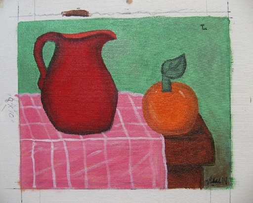 Francisco VIDAL - Peinture - Red Pitcher with Orange