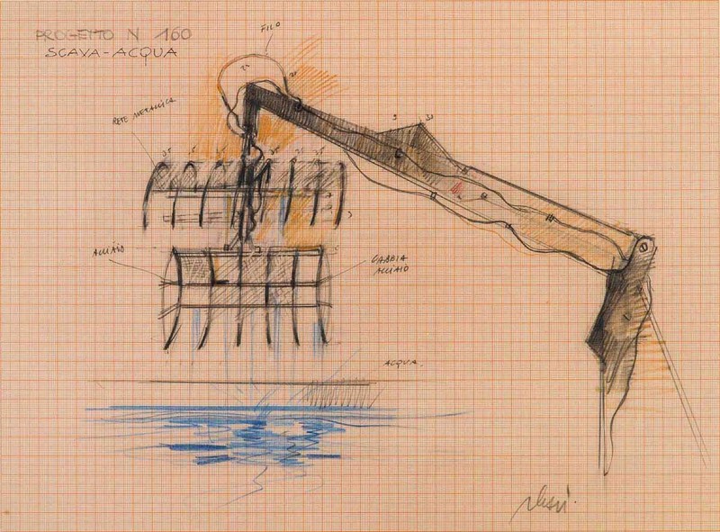 Fabrizio PLESSI - Zeichnung Aquarell - Progetto n. 160. Scava-acqua
