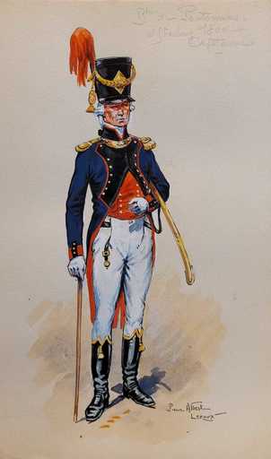 Pierre Albert LEROUX - Zeichnung Aquarell - Capitaine d'un bataillon de Pontonniers en 1800