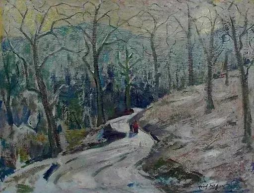 Erich FISCHER - Gemälde - Spaziergang im Winter