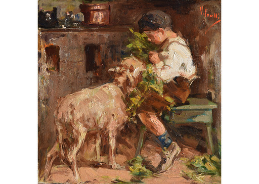 Vincenzo IROLLI - Painting - Fanciullo con capretta