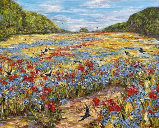 Diana MALIVANI - Painting - Au-dessus d'un champ fleuri