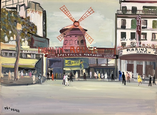 Jean DELDEVEZ - Zeichnung Aquarell - Le Moulin Rouge 