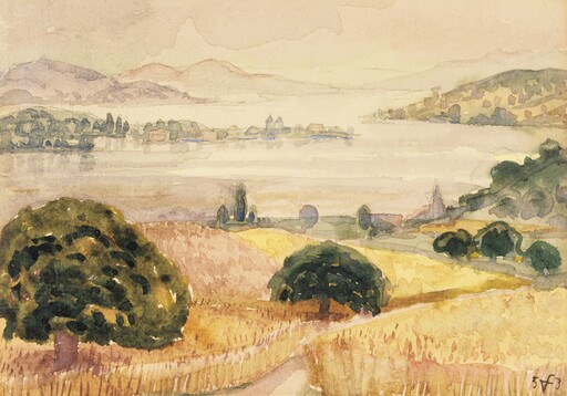 Otto DIX - Drawing-Watercolor - Landschaft im August mit Blick auf den Bodensee