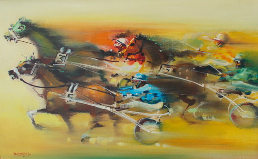 Armand LOURENÇO - Painting - Course équestre 