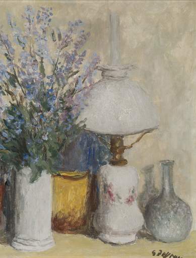 Guido PEYRON - Pintura - Composizione con fiori e lume