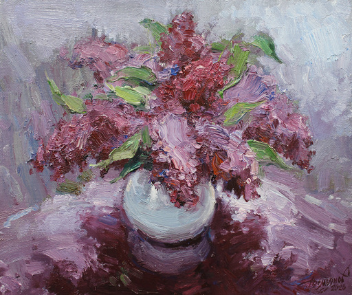 Yuriy DEMIYANOV - Peinture - Lilacs on a Table