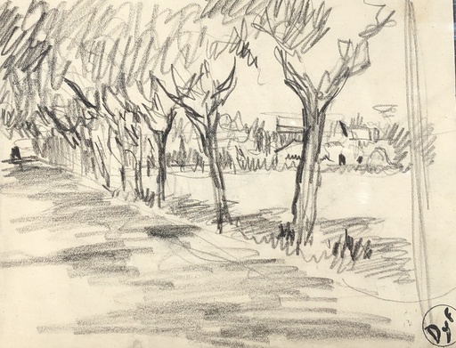 Marcel DYF - Drawing-Watercolor - Allée d'arbres