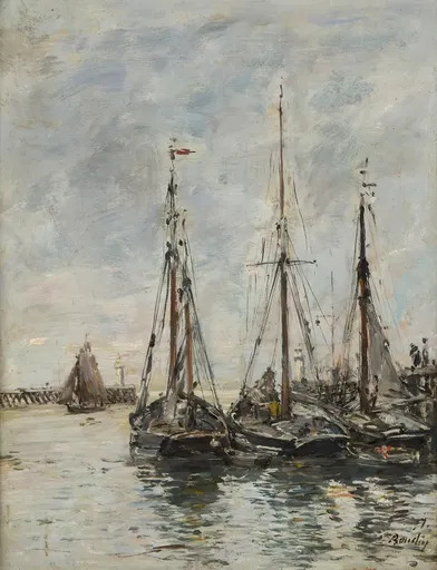 Eugène BOUDIN - Peinture - Trouville. Les jetées. Marée haute