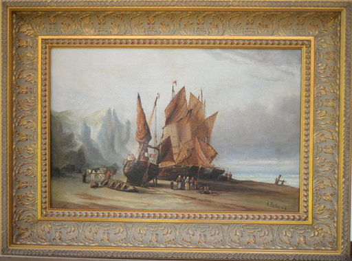 Auguste BALLIN - Pittura - Voiliers au débarquement