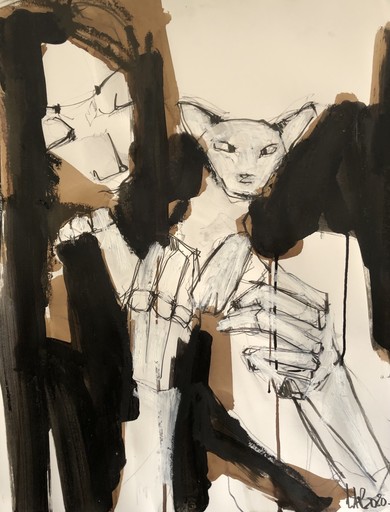 Laurent ANASTAY-PONSOLLE - Zeichnung Aquarell - October, the hairless cat II
