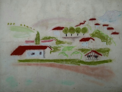 Pierre SEGOGNE - Drawing-Watercolor - Village 