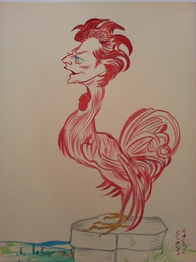 Georges BASTIA - Zeichnung Aquarell - Gérard PHILIPPE - coq