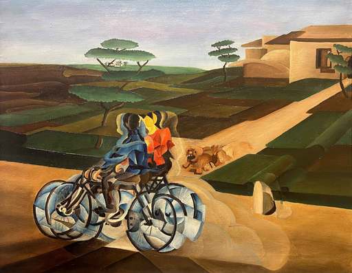 Enzo BENEDETTO - Painting - Ciclisti in campagna 
