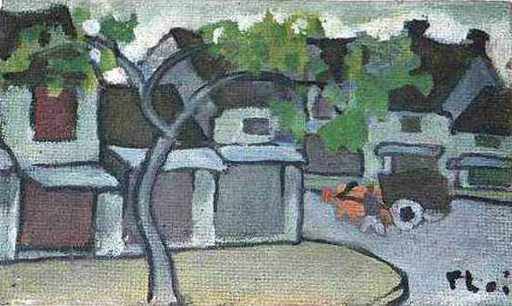 Xuan Phai BUI - Peinture - Street Scene with a Bull-Cart 30_27a