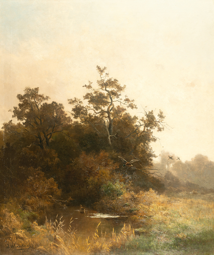 Josef WENGLEIN - Painting - Münchner Moorlandschaft mit Enten