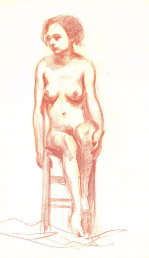 Fritz GLARNER - Drawing-Watercolor - Seated Nude