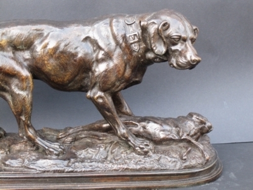 Édouard Paul DELABRIERRE - Skulptur Volumen - Labrador en arret sur un lièvre